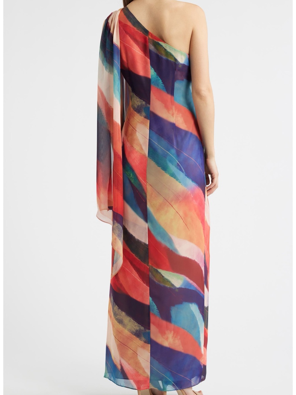 VINCE CAMUTO Abstract Stripe One-Shoulder Chiffon Gown SZ 12 - Picture 2 of 5